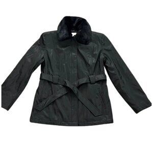 Giacca Women's Jacket with Removable Faux Fur Collar and Waist Tie - Size M